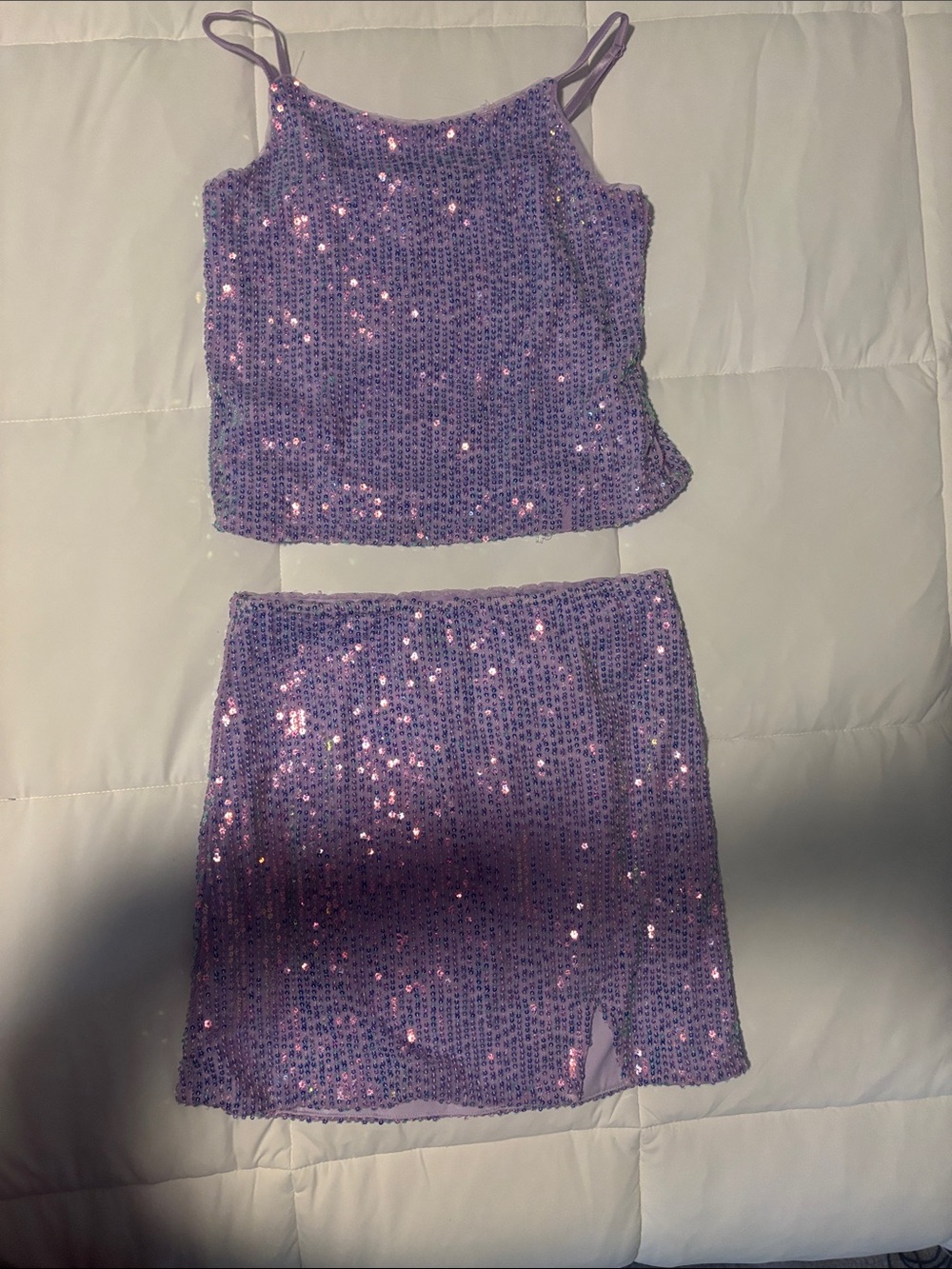 Zunie Lilac Sequin Top & Mini Skirt Set
